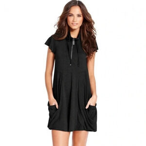 Kensie Black Lace Print Slouch Pocket Tunic Dress Size Medium